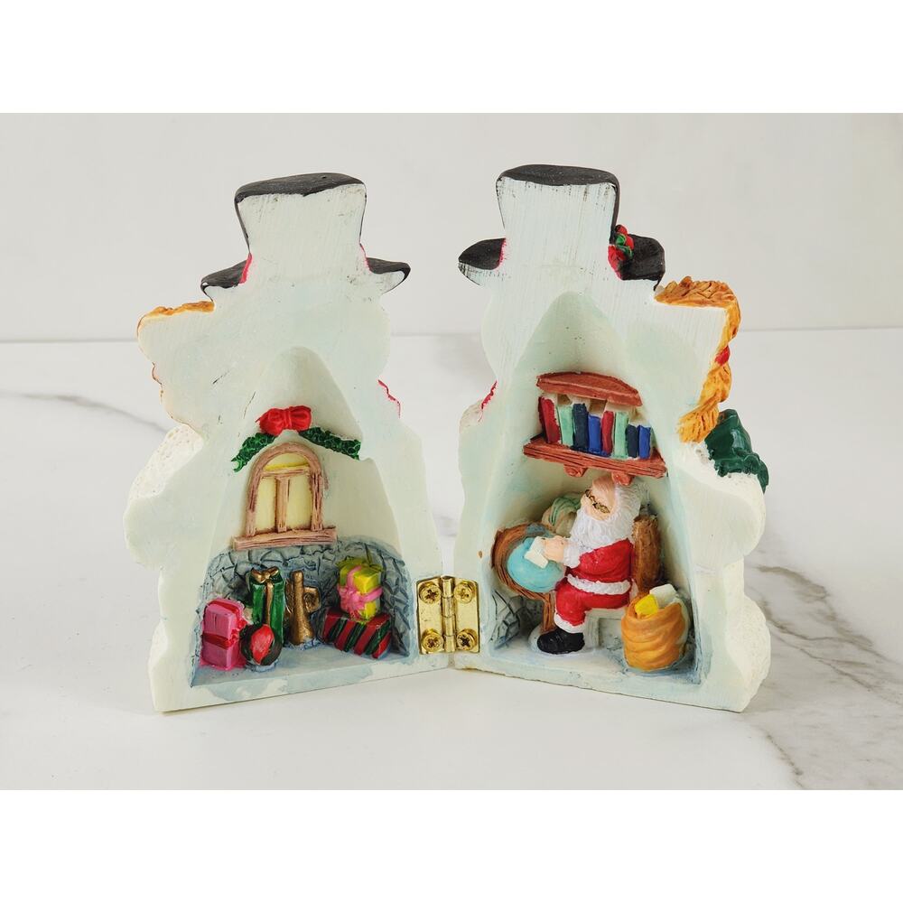 Christmas Snowman Figurine Opens Up to View Santa Gifts 4" Ceramic 80's Holidays